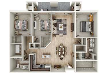 a 3d floor plan of a home with a bedroom and living room