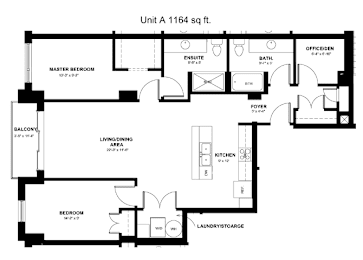 the floor plan of unit a 1164 sq ft