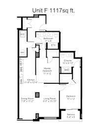 A black and white image of a floor plan for a 1117 square foot unit.