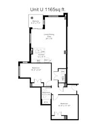 A black and white image of a floor plan for a 1165 square foot unit.