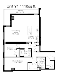 A black and white image of a floor plan for a 1110 square foot unit.