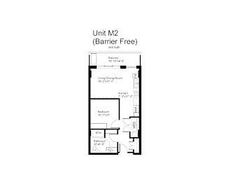 Floorplan of a 1 bedroom, 1 bathroom unit