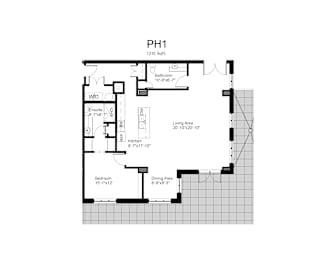 Floorplan of a 2 bedroom, 2 bathroom unit