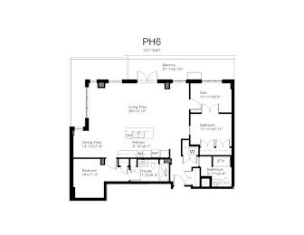 Floorplan of a 2 bedroom, 2 bathroom unit