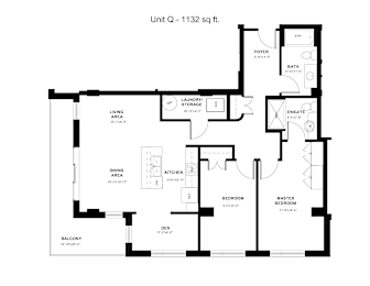 A black and white image of a floor plan for a 1132 square foot unit.