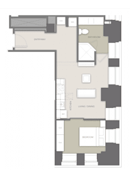 a floor plan of a house with a bedroom and a living room
