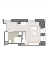 a floor plan of an apartment with a bedroom and a living room