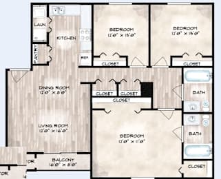 A floor plan of a house with labeled rooms and dimensions.