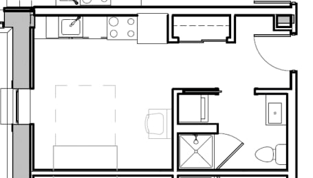 a floor plan of a house with a bedroom and a living room