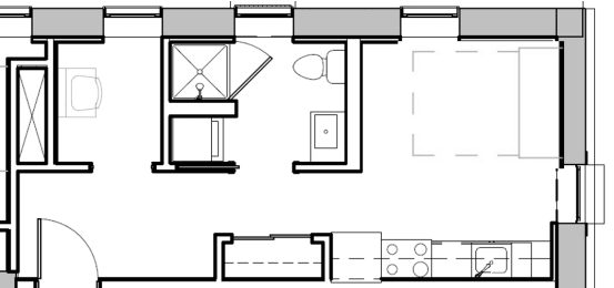 a floor plan of a house with a bedroom and a living room
