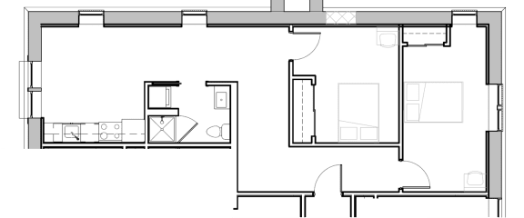 a floor plan of a house with a bedroom and a living room