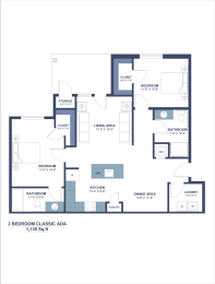 a floor plan of a 2 bedroom apartment with a large open area and a balcony