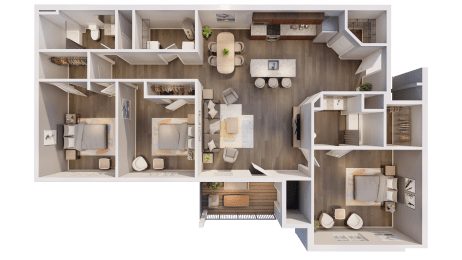 a 3d floor plan of a house with a bedroom and a living room