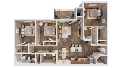 a rendering of a 3d floor plan of a house