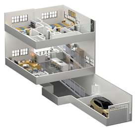 A 3D rendered image of a house with a car parked in the garage at The Franklin Marlboro Apartments, Marlboro, New Jersey