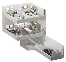 a dimensional drawing of a house with a garage and a car at The Franklin Marlboro Apartments, Marlboro, NJ 07746
