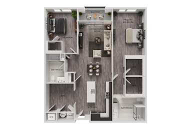 A diagram of a house layout with labeled rooms.