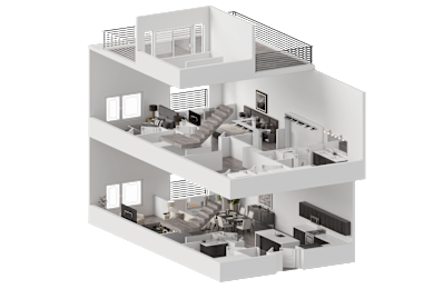 3D cutaway view of three story residence at The Franklin at Westfield Apartments, New Jersey