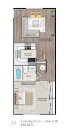 the floor plan of one bedroom 1 one bath