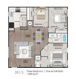 3 bed 1.5 bath at The Lorient Apartments, Pensacola, FL