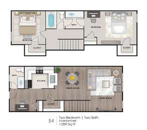 a floor plan with two bedrooms and a bathroom