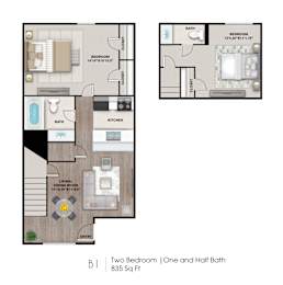 two bedroom floor plan  the residences at sawmill estates