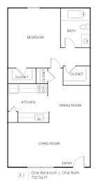 a floor plan of a small house with a kitchen and a living room