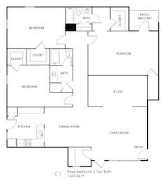 a floor plan of a house with bedrooms and a living room