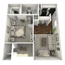 a floor plan of a house with a bedroom and a living room