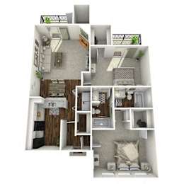 a floor plan with a bedroom and a kitchen