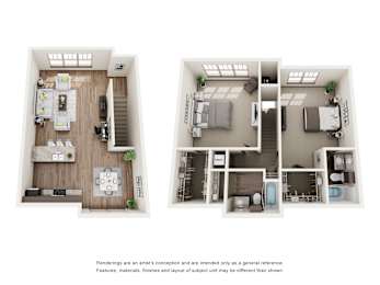 Two images of a room with furniture and a note below them.