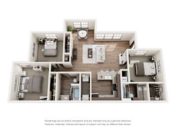 A floor plan of a house with a kitchen, living room, and bedrooms.