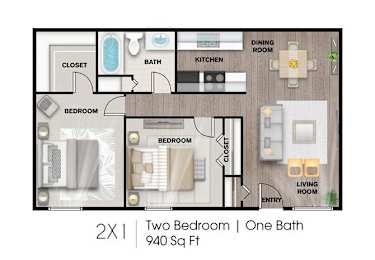 2 bed 1 bath B at Villas del Tesoro Apartments, Dallas, TX, 75228