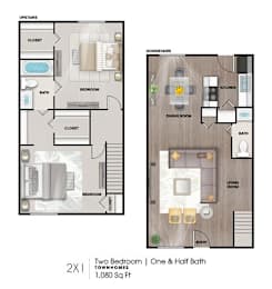 2 bed 1 bath C at Villas del Tesoro Apartments, Dallas, TX
