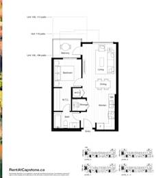 A floor plan for a unit at RentAtCapstone.ca is displayed.