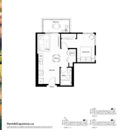A black and white image of a floor plan for a two-bedroom apartment.