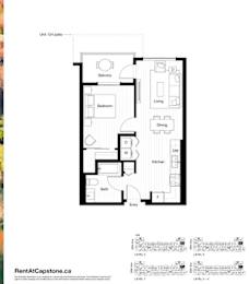 A floor plan for a unit at RentAtCapstone.ca is displayed.