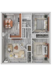 a rendering of a bedroom and living room floor plan
