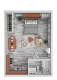 a bedroom floor plan of a small apartment with a bedroom and a living room