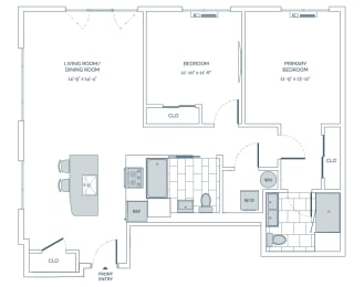 a floor plan of a bedroom floor plan with a bathroom and a living room