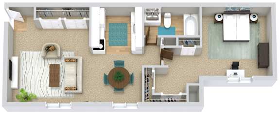 a floor plan of a house with furniture and a swimming pool