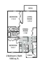 a floor plan of a house with two bedrooms and a living room