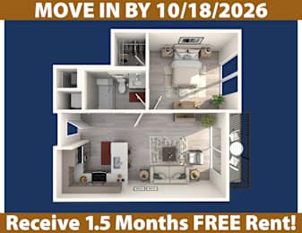 A poster advertising a free 1.5 months rent for a move in by 10/18/2026.