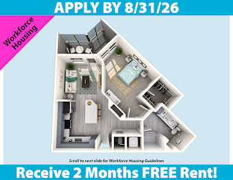 A flyer advertising a 2 months free rent for workforce housing.