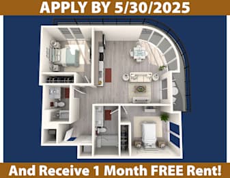 A poster advertising an apartment with a deadline of May 30, 2025 and a free one month rent offer.