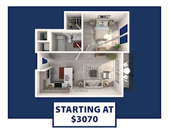A blue poster with a dollar sign and the words "STARTING AT $3070" in the middle.