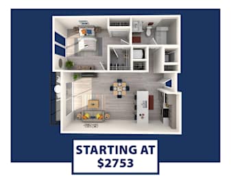 A 3D rendered image of a house layout with the text "STARTING AT $2753" on a blue background.