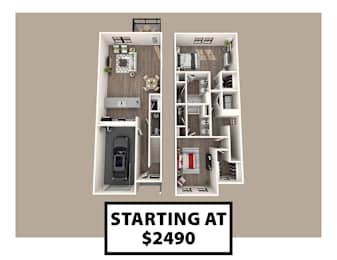 A floor plan of an apartment starting at $2490.