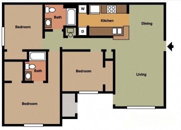  Floor Plan 3Bed - 2Bath ( Available with Fireplace)