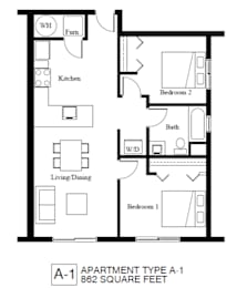 A Floor Plan at Palisades Apartments, Kansas City, MO 64133